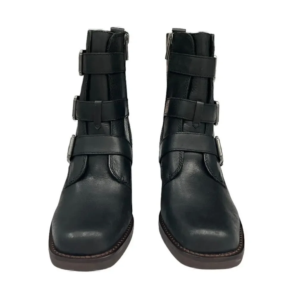 Lucky Brand Katriny Buckle Straps Riding Boot Black Leather size 6 - Picture 3 of 9